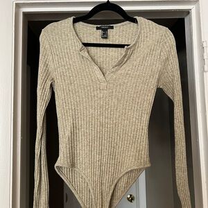Forever 21 Beige Ribbed Bodysuit